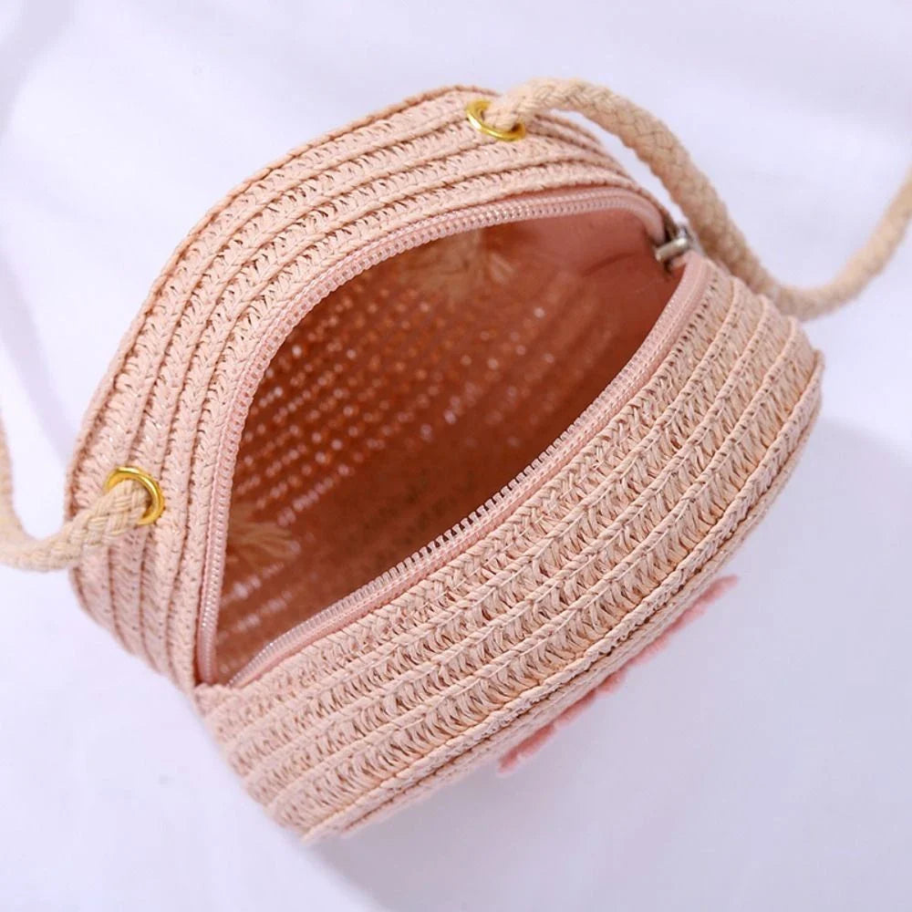 Rattan handmade crossbody bag in a vibrant, candy-coloured hue, perfect for summer adventures in New Zealand