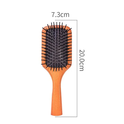 Anti-static wooden air cushion hair brush with scalp-massaging action, designed for healthy, beautiful hair