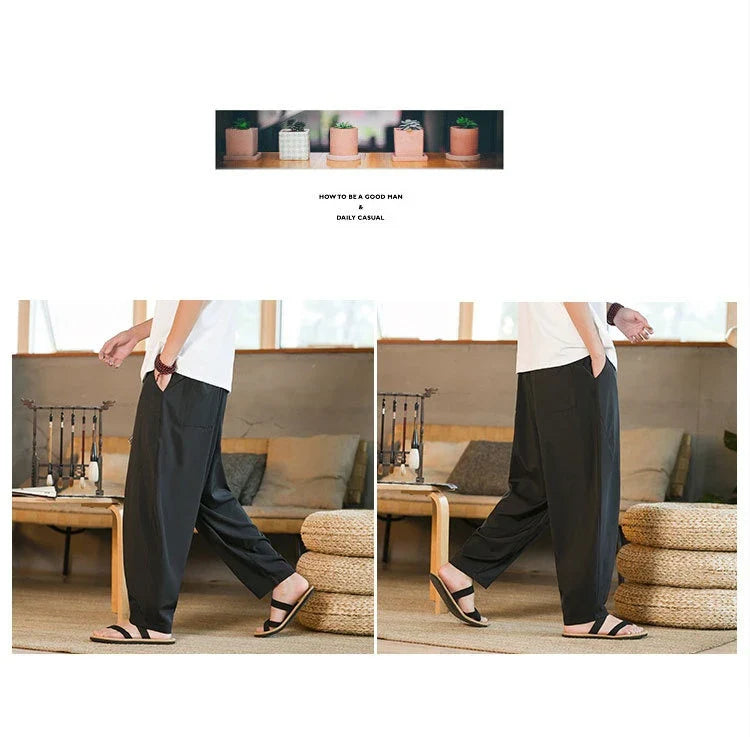 Stylish New Zealand men's casual pants made of innovative ice silk fabric with a tailored harem-inspired design