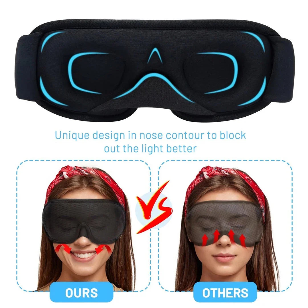 Comfort 3D Sleep Mask with 100% light blocking, pressure relief design, and adjustable fit for restful sleep