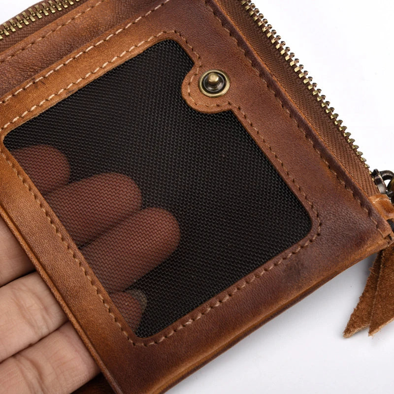 Premium cowhide leather wallet with retro double-zipper design, perfect for the modern Kiwi bloke