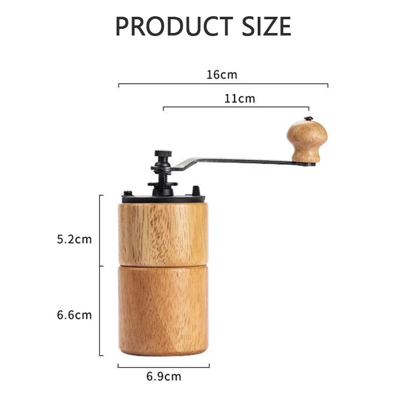 Elegant wooden manual coffee grinder with premium steel conical burr for consistent grinding and optimal coffee flavour.