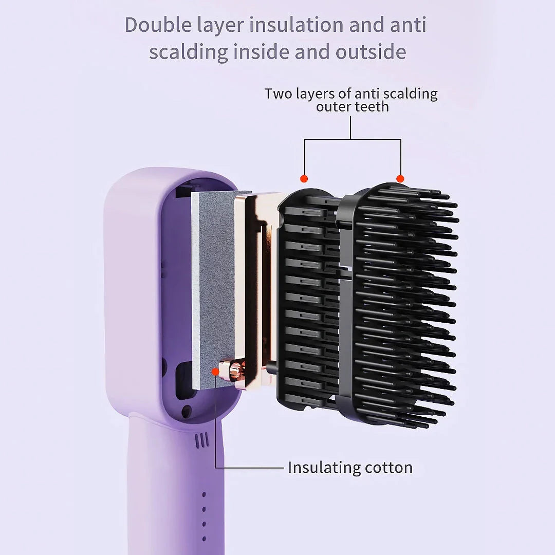 Portable Heating Comb Straightener with durable acrylic construction, FDA-approved materials, and wireless charging for Kiwis on the go