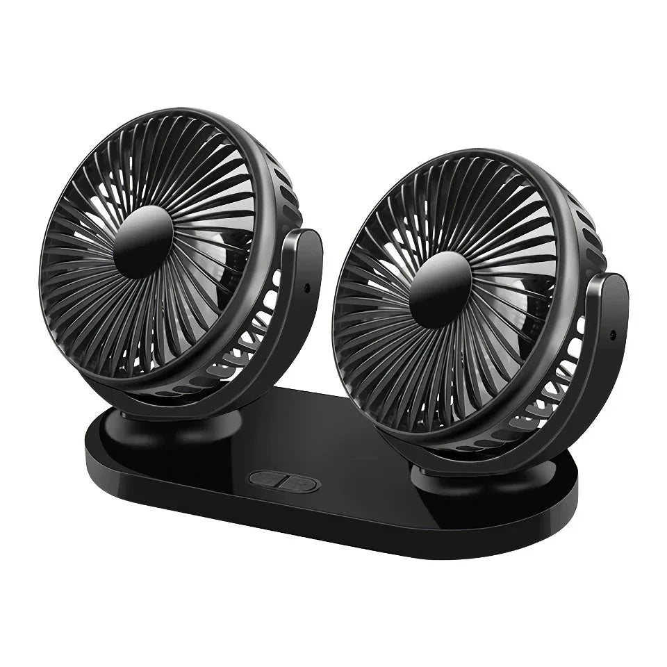 Versatile 12/24V Dual-Head Car Fan with Adjustable Airflow and 3-Speed Settings for Any Vehicle