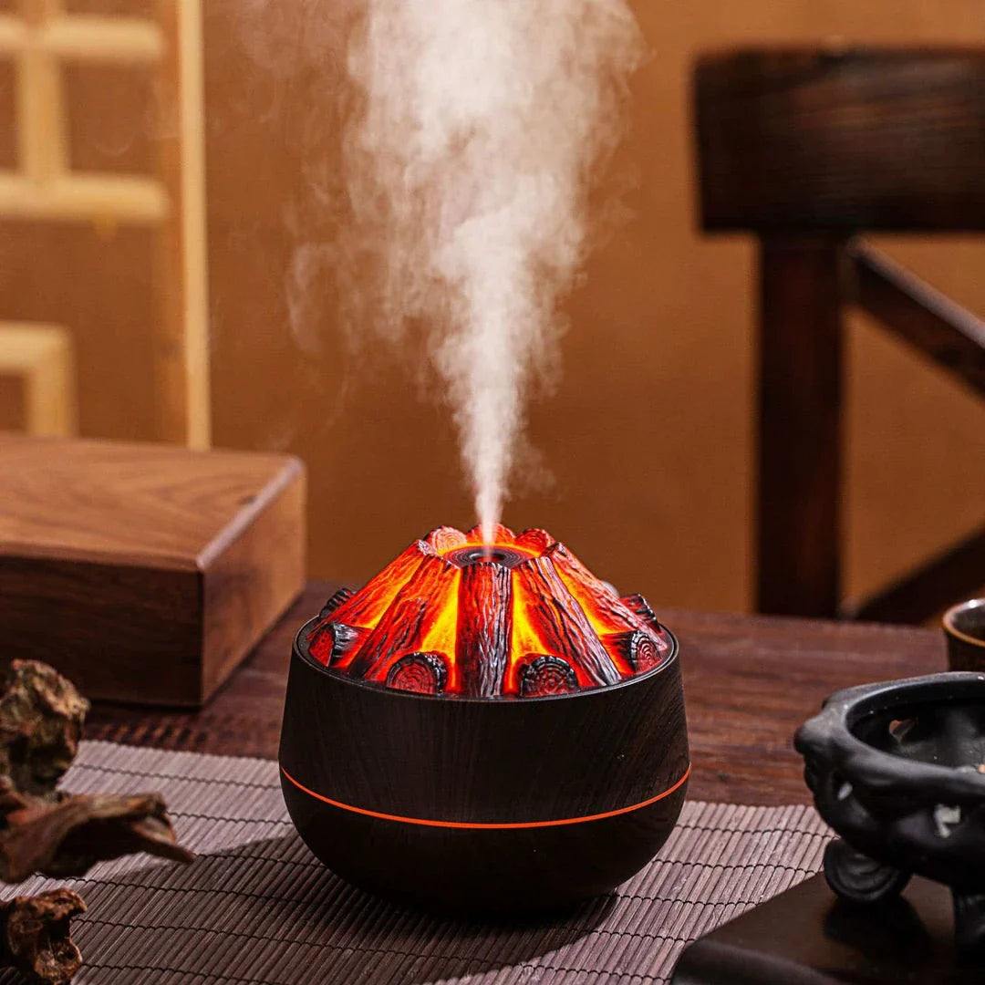 Flame Mountain USB Air Humidifier Diffuser with volcano-inspired design and adjustable mist settings for a serene atmosphere