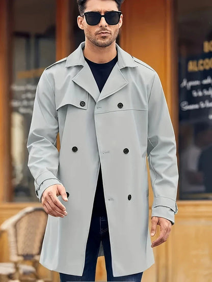 Men's Double-breasted Wool Coat in Light Gray, Black, Khaki, and Dark Brown Colors