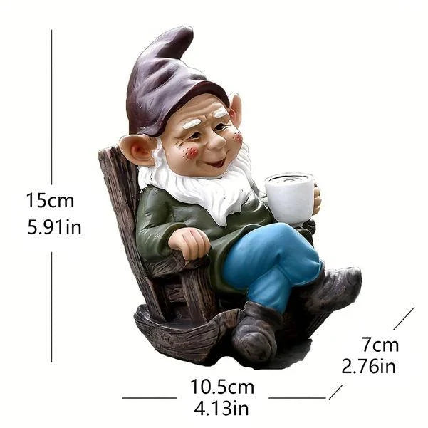 Charming outdoor gnome ornament in a rocking chair, perfect for adding whimsical personality to Kiwi gardens and patios