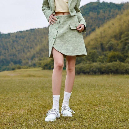 Timeless Plaid A-Line Skirt with Asymmetric Design and Button Details