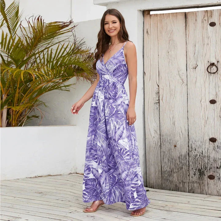 Elegant Bohemian paisley print maxi dress with flattering V-neck and spaghetti straps, suitable for a variety of occasions for the modern Kiwi woman.