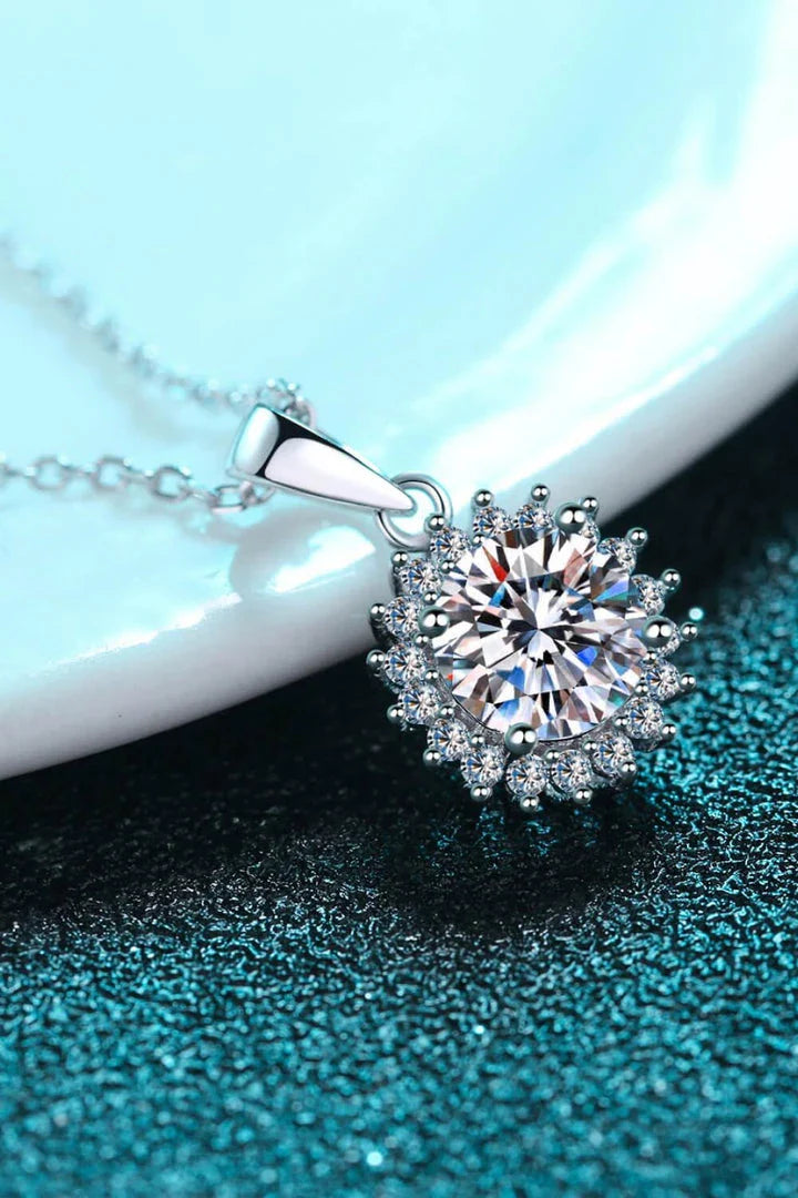 Stunning 925 sterling silver moissanite pendant necklace with sparkling gem and rhodium-plated finish