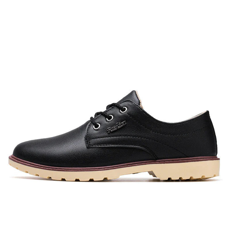 Versatile and waterproof lace-up shoes in black, brown, and blue colors for Kiwi men