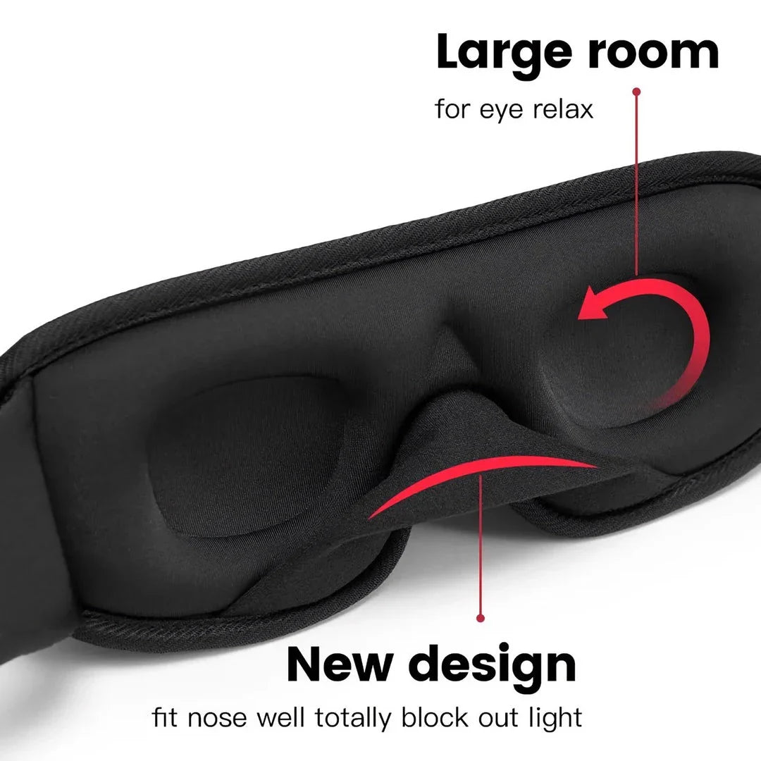 Comfort 3D Sleep Mask with 100% light blocking, pressure relief design, and adjustable fit for restful sleep