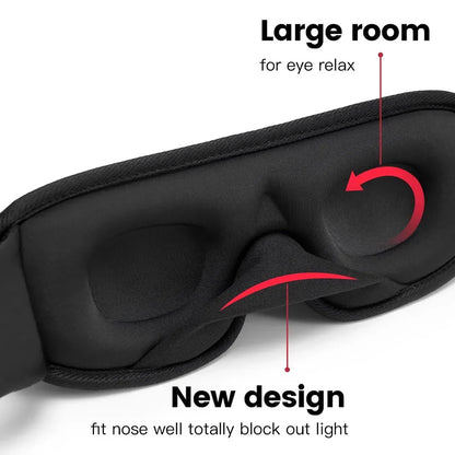 Comfort 3D Sleep Mask with 100% light blocking, pressure relief design, and adjustable fit for restful sleep