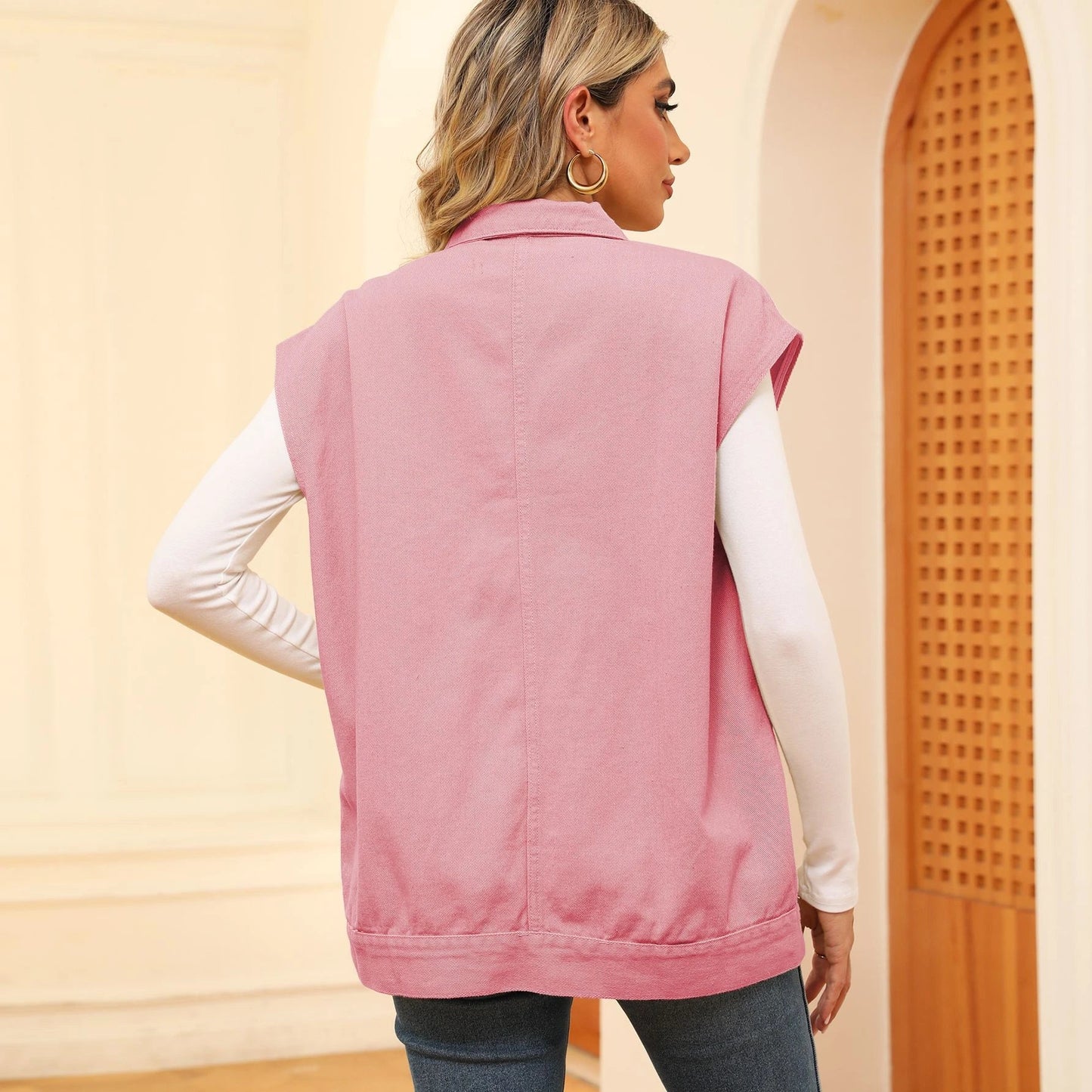 Trendha Denim Vest with Big Pockets - A stylish and functional sleeveless outwear piece for Kiwi women