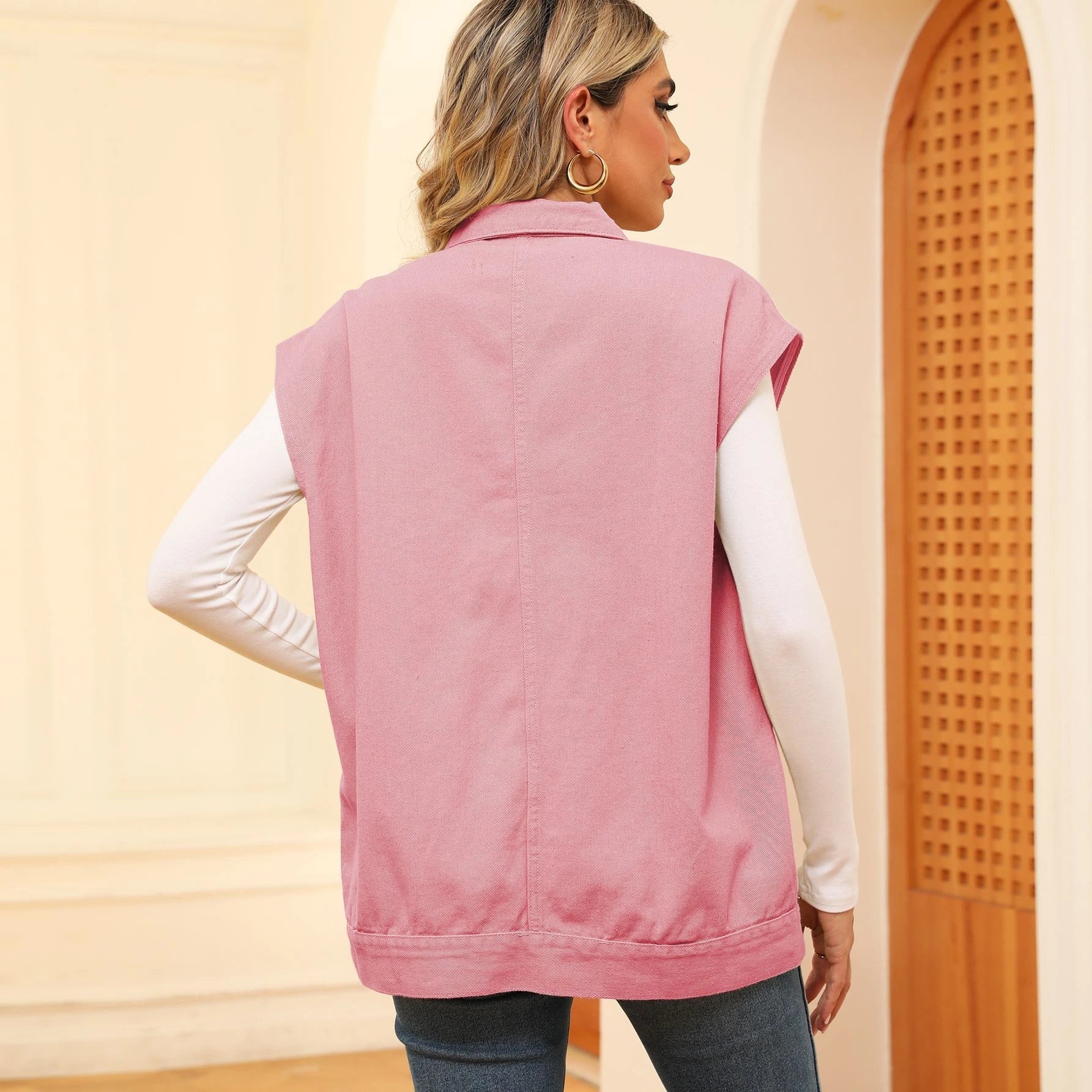 Trendha Denim Vest with Big Pockets - A stylish and functional sleeveless outwear piece for Kiwi women