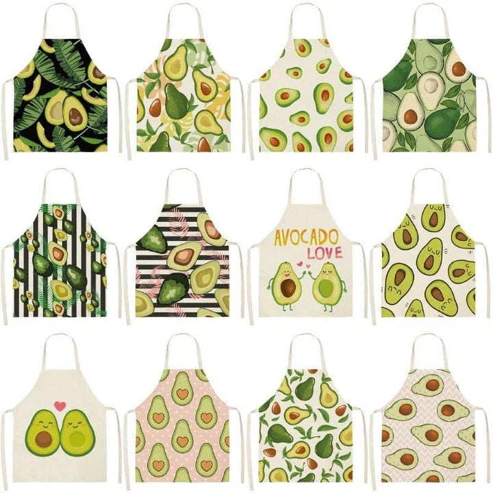 Avocado printed kitchen bib made from high-quality cotton, providing excellent protection and Kiwi-inspired style for Kiwi cooks and entertainers.