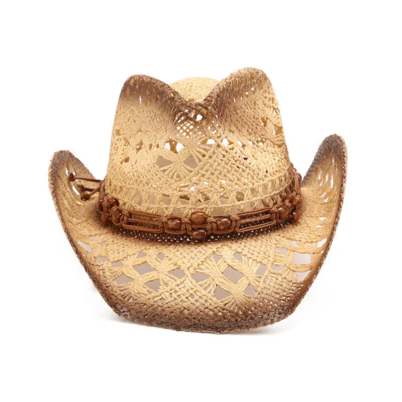 Breathable Western Cowboy Hat made of lightweight straw with a conical crown, perfect for staying cool and stylish in the Kiwi sun