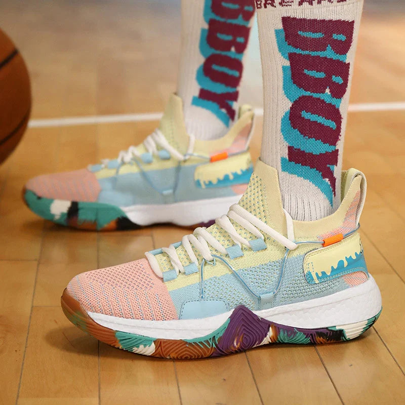 Trendy autumn sports shoes in vibrant colors with breathable mesh uppers and cushioned EVA soles, perfect for active Kiwi couples and families.