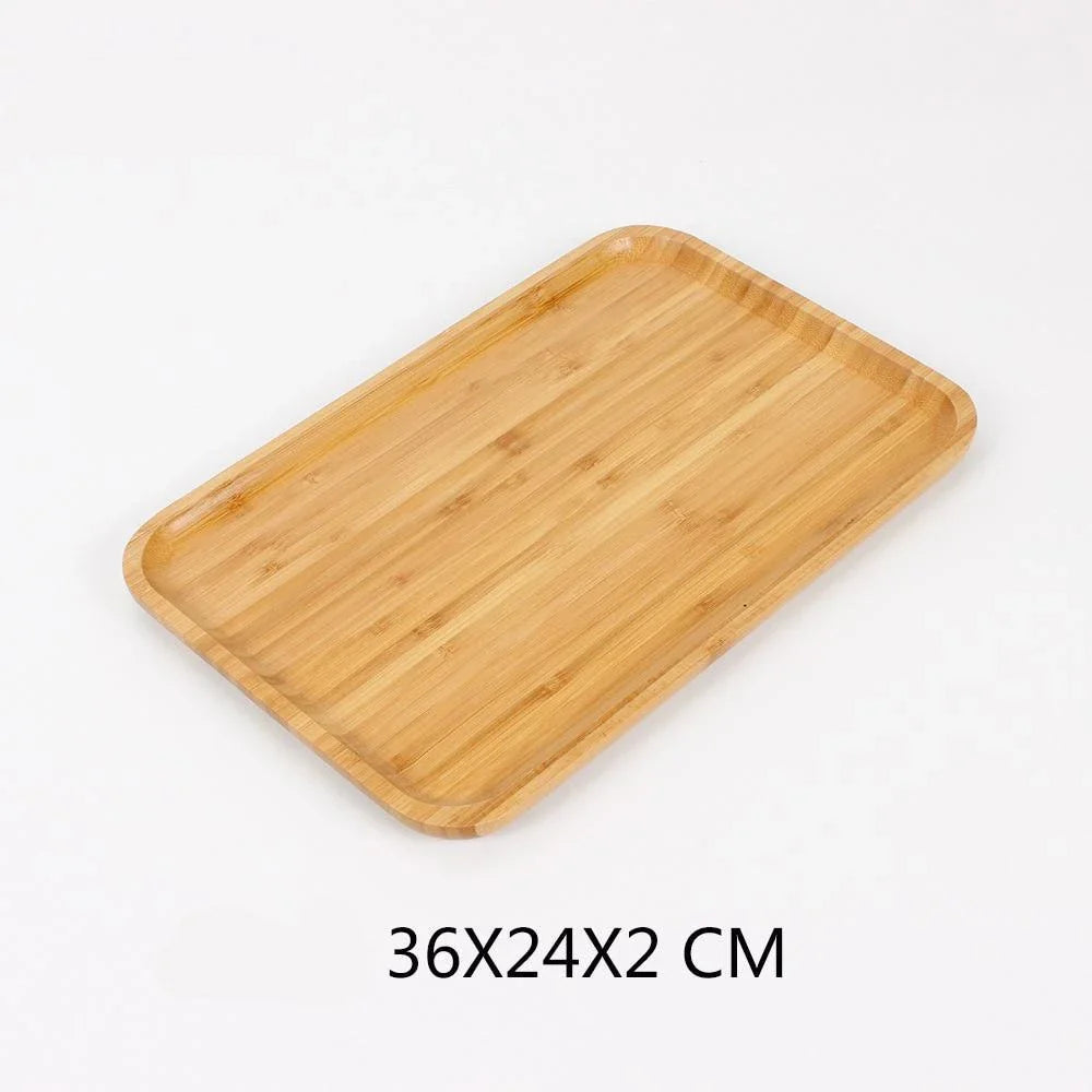 Bamboo serving tray with a sleek, minimalist design for serving food, drinks, or as a decorative piece in a modern kitchen