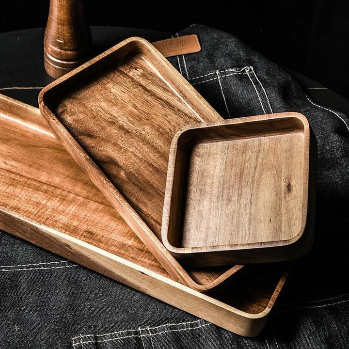 Acacia Wood Geometric Serving Tray with Sleek, Modern Design for Kiwi Kitchens