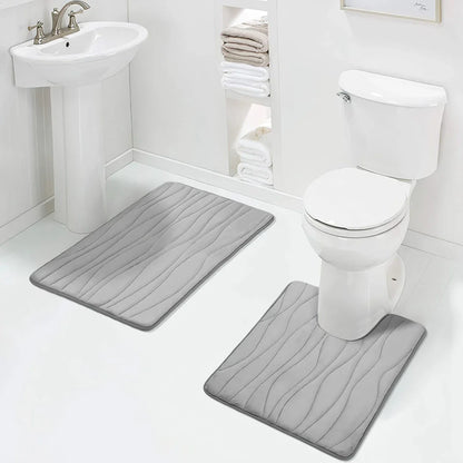 Cosy and comfortable memory foam bathroom mat set with microfiber velvet exterior in black, brown, and gray colours