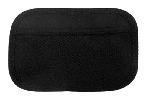 A compact black mesh net storage pouch with 3M adhesive backing for customizable placement in a vehicle