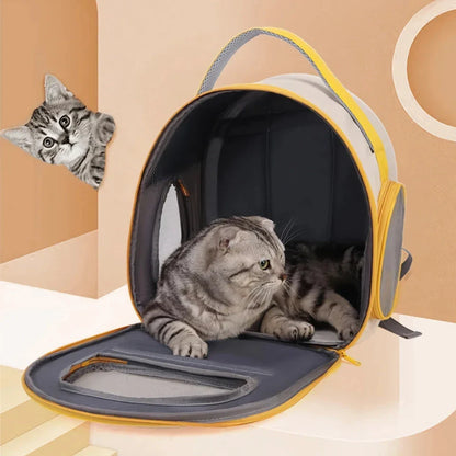 A breathable and foldable cat backpack with a large capacity, perfect for outdoor travel with your furry friend