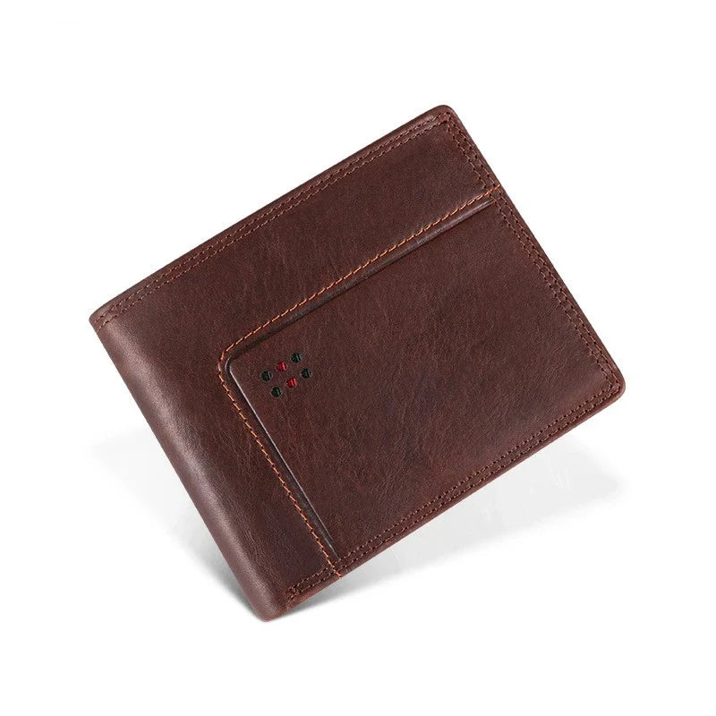 Premium cowhide leather clutch wallet in a classic chocolate colour, featuring multiple internal compartments for organising cards, cash, and other essentials