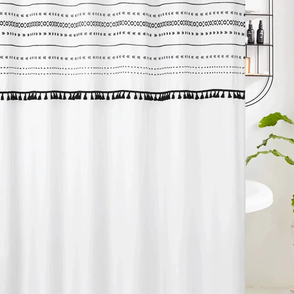 Bohemian-inspired waterproof shower curtain with rustproof grommets, perfect for Kiwi bathrooms