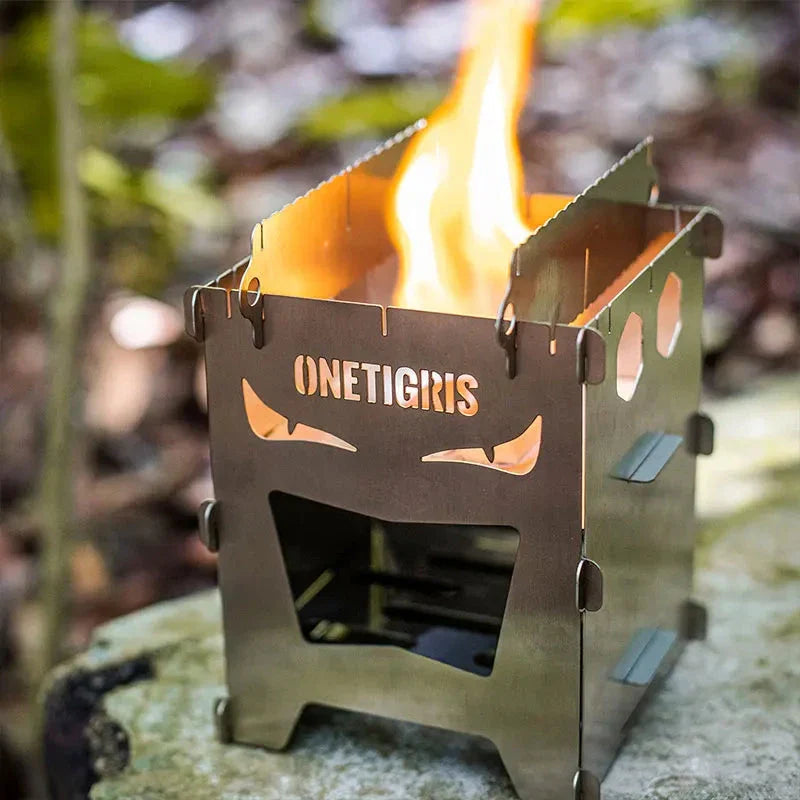 Versatile titanium wood stove with splicing design, perfect for outdoor cooking and heating in New Zealand's rugged landscapes.