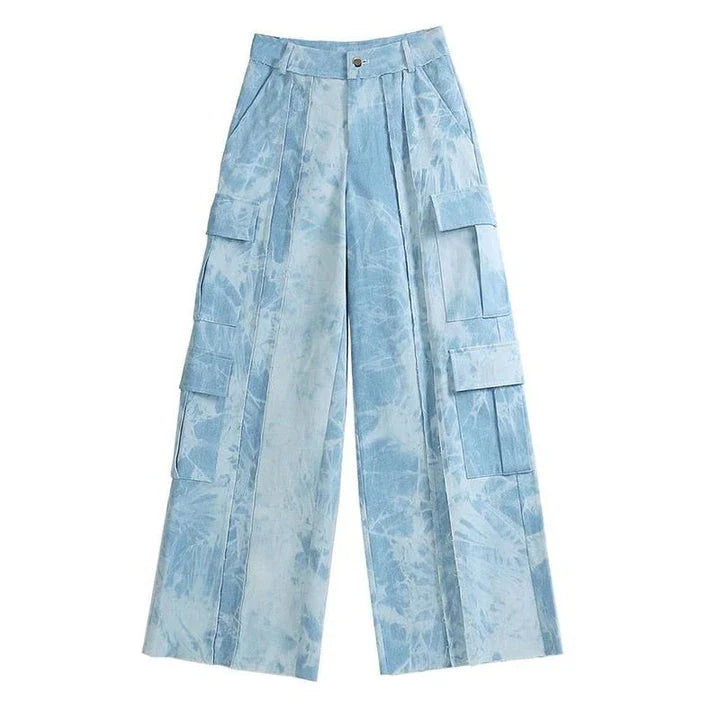 Trendy tie-dye denim pants with high-waist, straight-leg design for fashionable Kiwis
