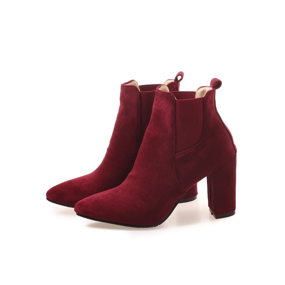 Stylish frosted booties with pointed toe and rubber sole, perfect for everyday wear in New Zealand