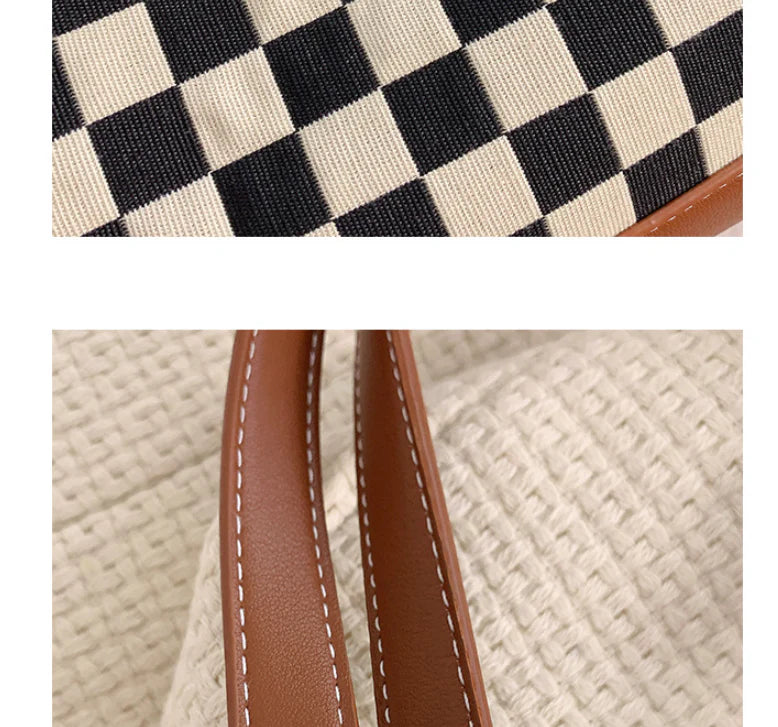 Black PU leather tote bag with a classic checkerboard pattern, perfect for everyday use in the Kiwi lifestyle