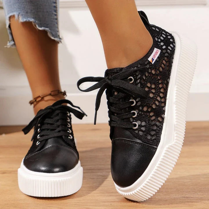 Comfy Kiwi Kicks: Women's Fashion Lace-up Casual Shoes with Breathable Design and Supportive Sole