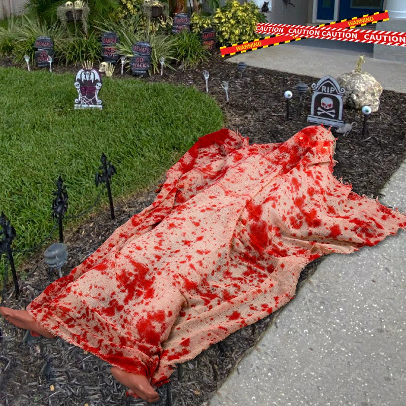 Voice-activated Corpse Prop with Bloodcurdling Cloth and Glowing Hair for Halloween Decoration