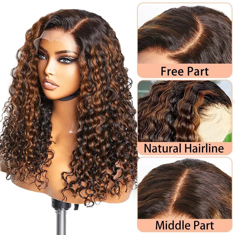 European and Kiwi Women's Lush Curly Front Lace Synthetic Wigs in Gold Color