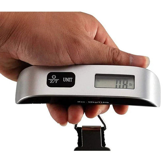 Portable Electronic Hanging Scales in silver colour, with 50 kg capacity and compact design for Kiwi travellers