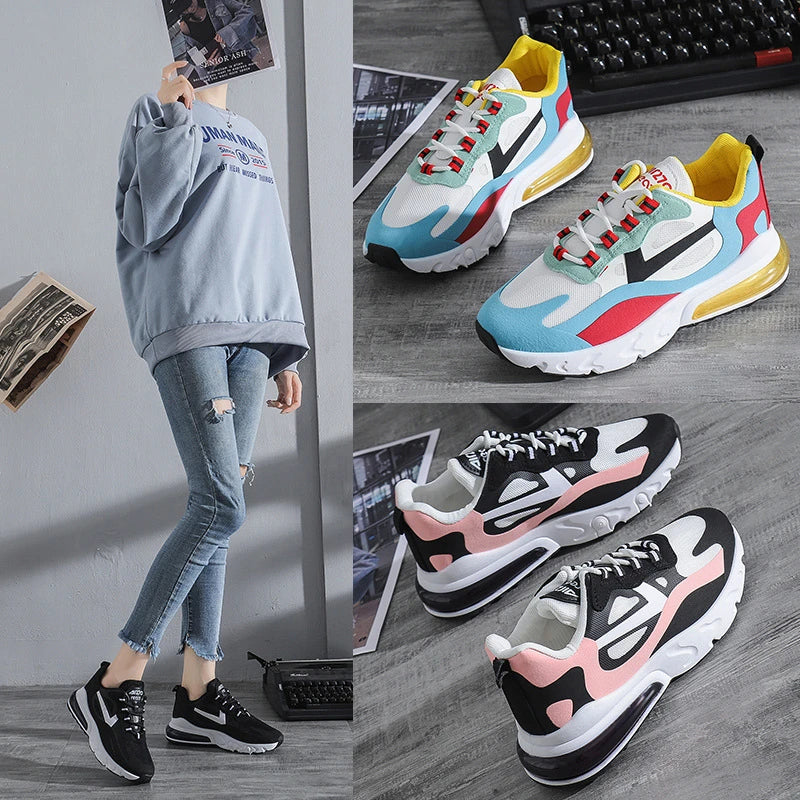 Stylish and comfortable women's sports shoes with thick, supportive soles in a trendy, hollow design