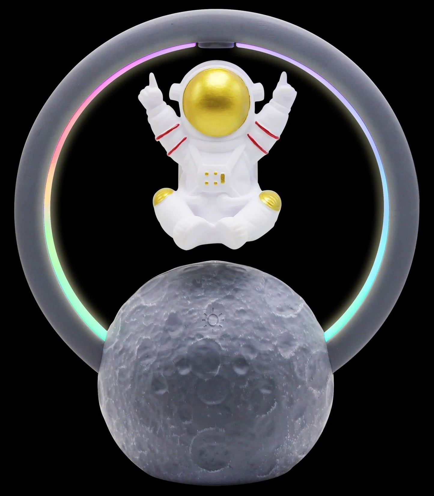 Stylish levitating astronaut Bluetooth speaker with suspended gold or silver finish, delivering powerful sound and a mesmerizing display for Kiwi tech enthusiasts.