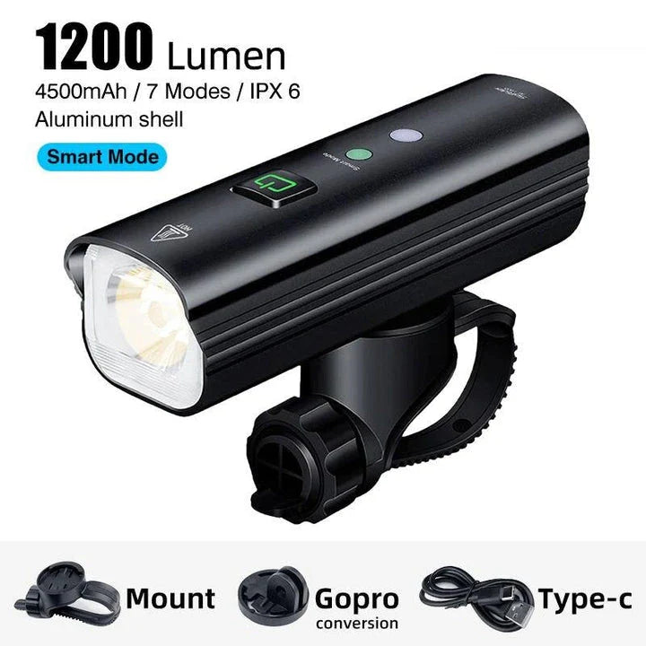 A high-powered, multi-function cycling headlight with three brightness settings for enhanced visibility and safety on New Zealand roads and trails.