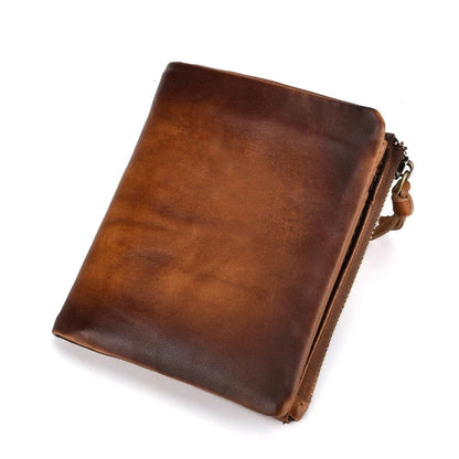 Rugged retro men's wallet made from premium New Zealand cowhide with secure double zipper closure