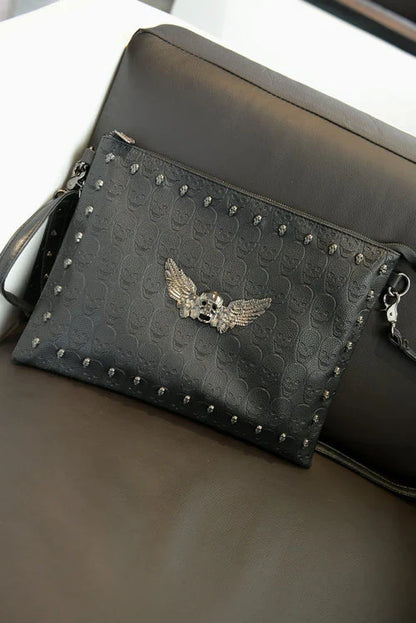 Stylish leather shoulder bag with skull design, perfect for Kiwi commuters and professionals