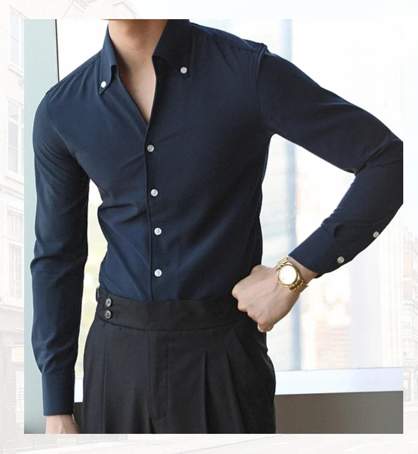 A stylish and versatile Italian-collared shirt for young New Zealand men, made from high-quality polyester fabric.