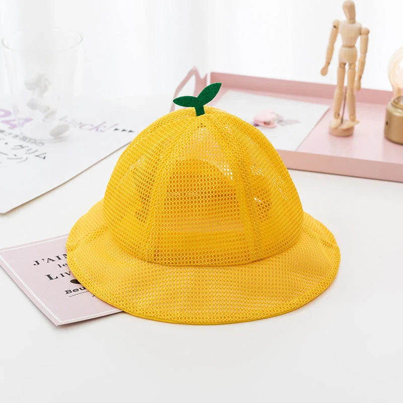 A breathable mesh bucket hat with a cute sprout design, perfect for keeping Kiwi kids cool and stylish during the summer.