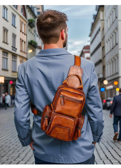 Rugged, premium leather chest bag with polyester cotton lining, designed for the active Kiwi lifestyle