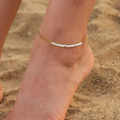 Bohemian Stainless Steel Beaded Anklet with delicate chain and shimmering beads
