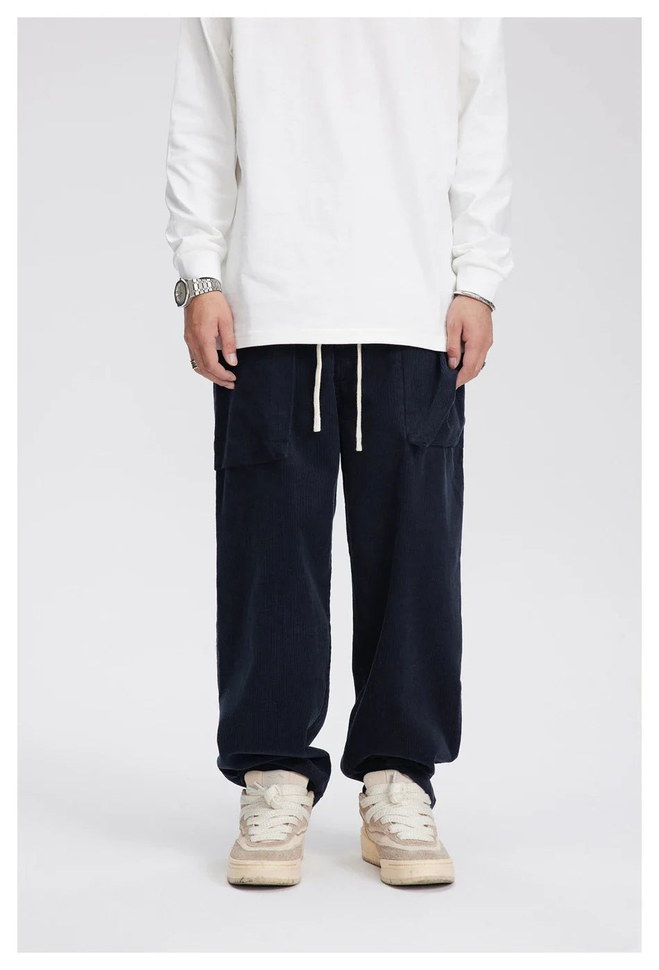 Stylish retro-inspired corduroy casual pants in a straight-leg fit, perfect for the laid-back Kiwi lifestyle.