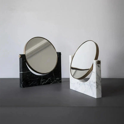 Natural marble rotating makeup vanity mirror with 360-degree rotation and 3X magnification for precise grooming