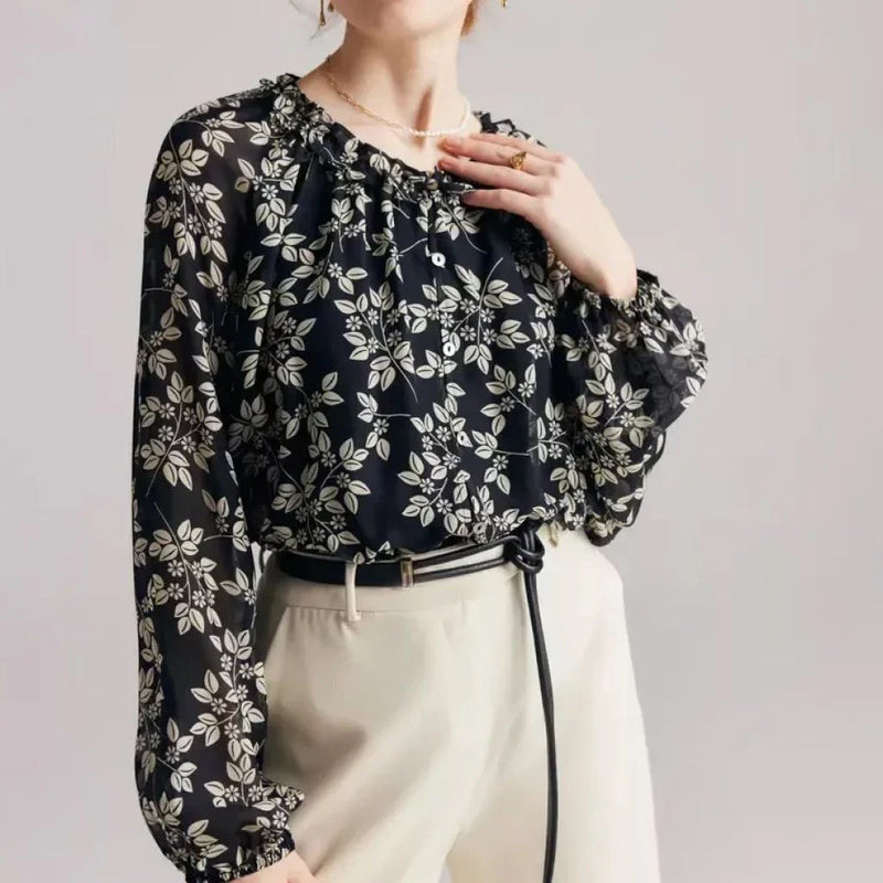 Shopfluxpro NZ Elegant Floral Blouse with Silk-Blend Comfort