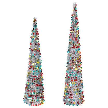 A collapsible and decorative Christmas tree in festive colors, designed for small spaces in New Zealand homes.